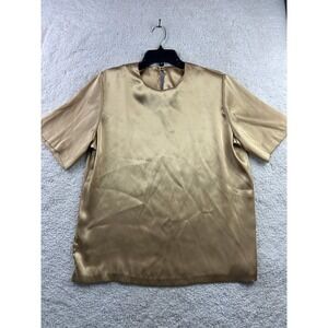 Anthony Richards Women's Gold Satin Short Sleeve Top Size 14 Polyester